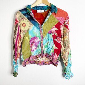 Vintage Y2K Patchwork Button Down Long Sleeve Top Size Medium